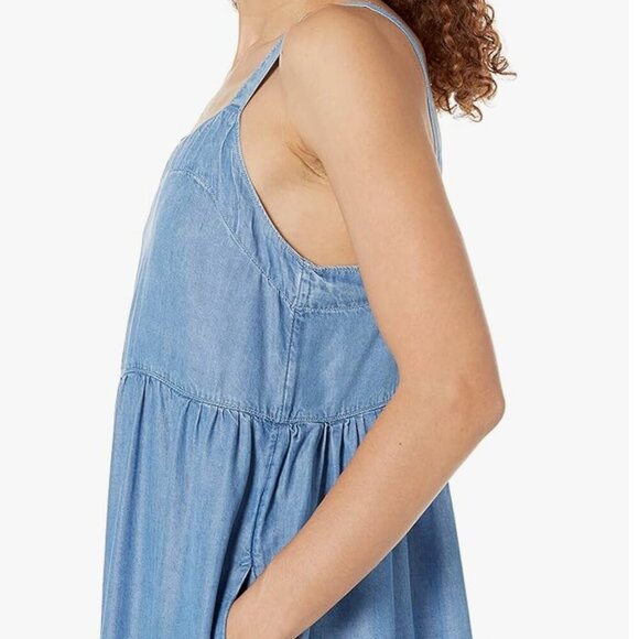 The Drop Women's Britt Tiered Maxi Tent Dress Blue denim chambray size Medium - Picture 3 of 6